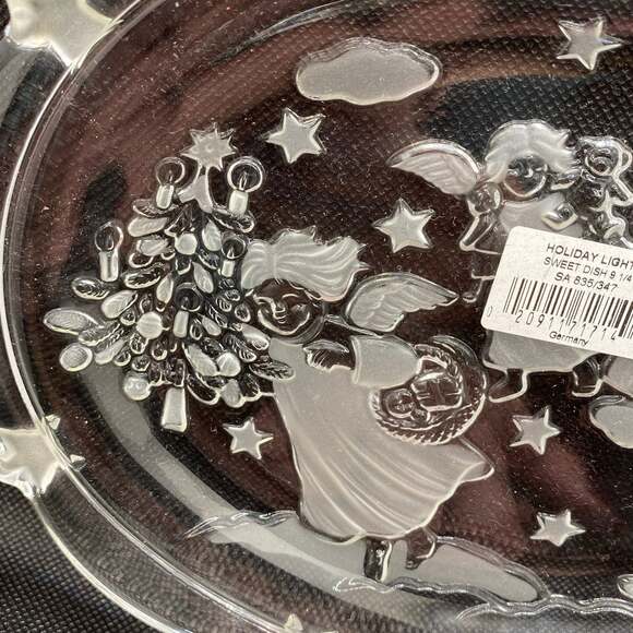 Mikasa Crystal Holiday Lights Sweets Dish Germany Angel Christmas Tree Design - Picture 3 of 4